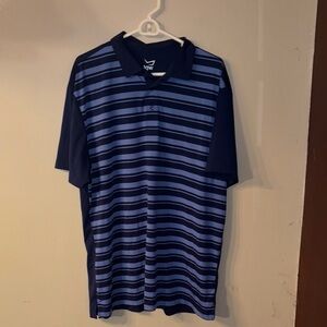 TGW Men's Navy and Light Blue Striped Polo
